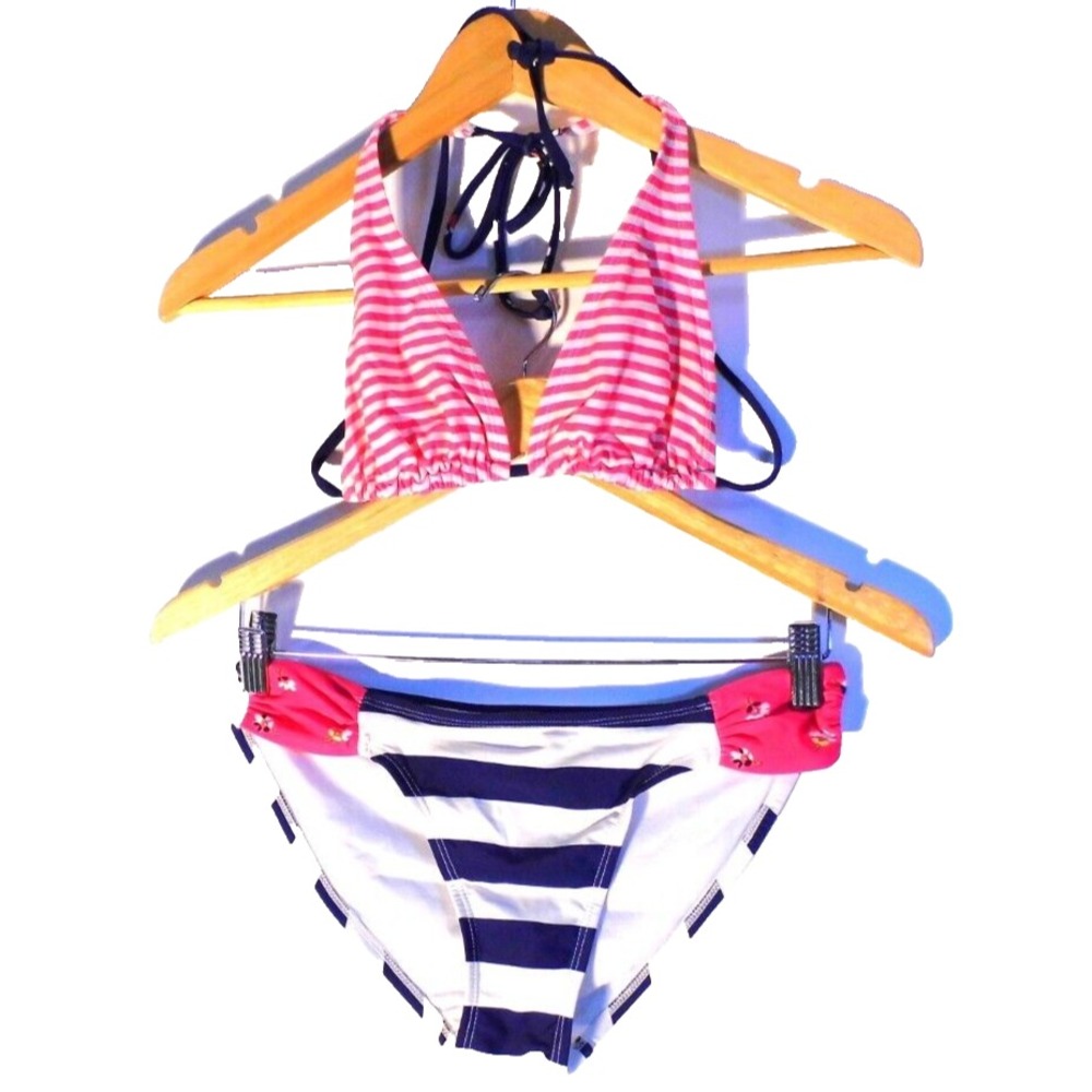 Womens Bikini Striped Triangle Top SZ XS /Striped Cheeky Bottoms SZ S